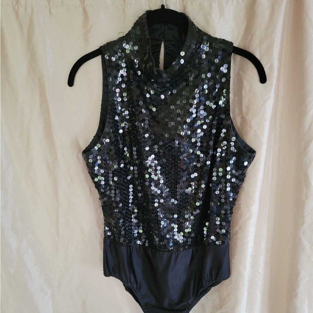 Gem-Sequined black onesie. Comfort smooth bottom (Size L)